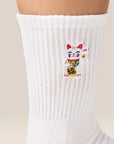 CREW GRIP SOCKS - FORTUNE KITTY IVORY