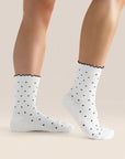 CREW GRIP SOCKS - WHITE POLKA RUFFLE
