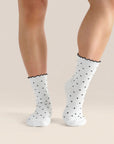 CREW GRIP SOCKS - WHITE POLKA RUFFLE