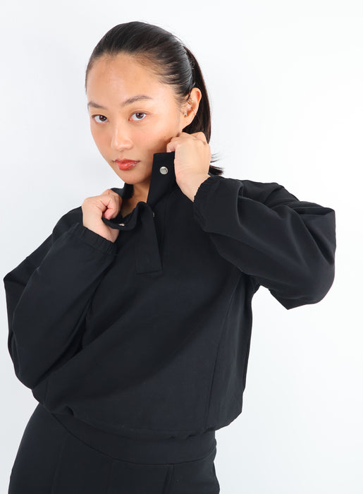 HALF PLACKET CROPPED PULLOVER