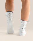 CREW GRIP SOCKS - WHITE POLKA RUFFLE