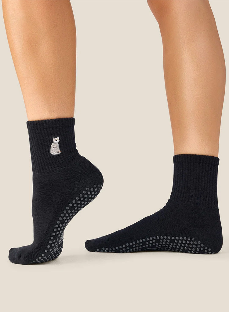 CREW GRIP SOCKS - GREY CAT BLACK