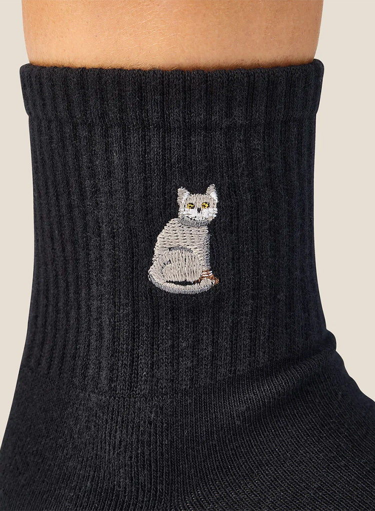 CREW GRIP SOCKS - GREY CAT BLACK