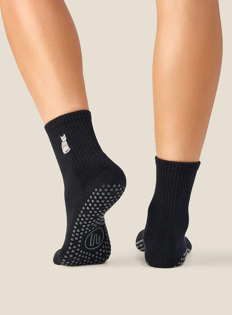 CREW GRIP SOCKS - GREY CAT BLACK