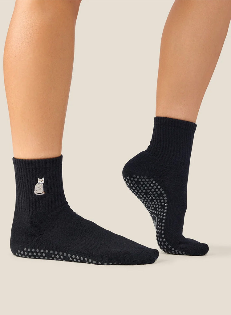 CREW GRIP SOCKS - GREY CAT BLACK