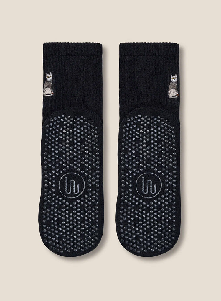 CREW GRIP SOCKS - GREY CAT BLACK