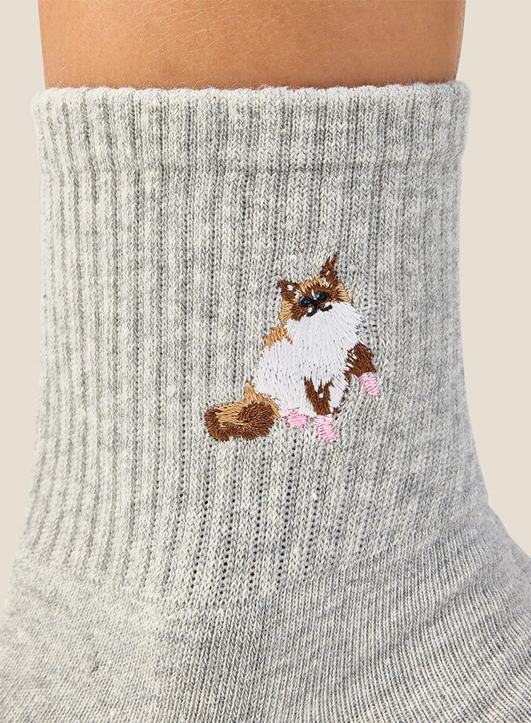CREW GRIP SOCK - RAGDOLL CAT GREY MARLE