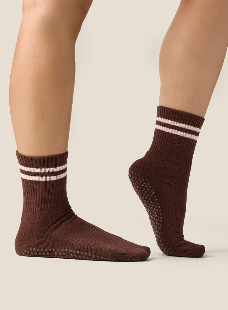 CREW GRIP SOCK - SPORTY STRIPE ESPRESSO