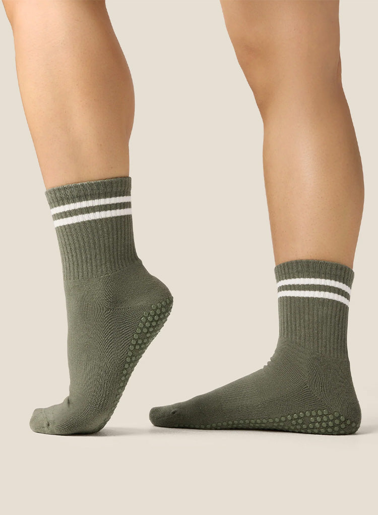 CREW GRIP SOCKS - SPORTY STRIPE KHAKI