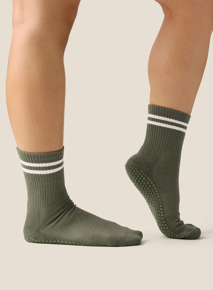 CREW GRIP SOCKS - SPORTY STRIPE KHAKI