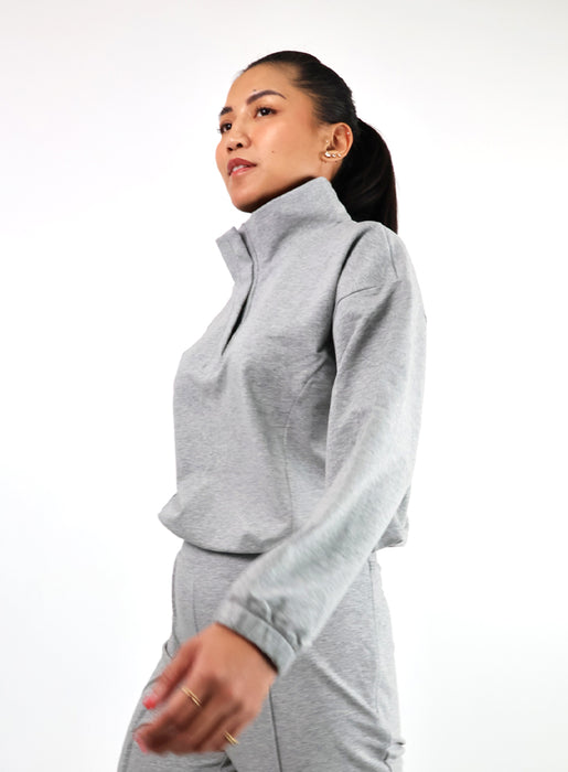 HALF PLACKET CROPPED PULLOVER