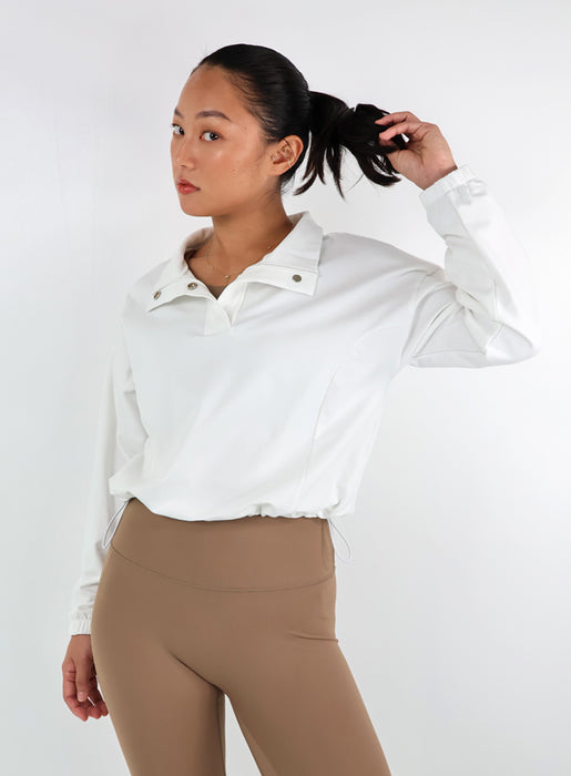 HALF PLACKET CROPPED PULLOVER